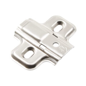 Frameless latch mounting plate TCH-11206 37.B02 with nickel-plated finish and T-X hinge system compatibility for frameless cabinets