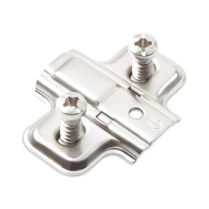 Frameless latch mounting plate TCH-11206 37.B02.E with nickel-plated finish for secure hinge attachment and precise cabinetry alignment