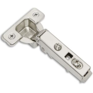 Self-close hinge with latch for full overlay cabinet doors, press-in dowel style