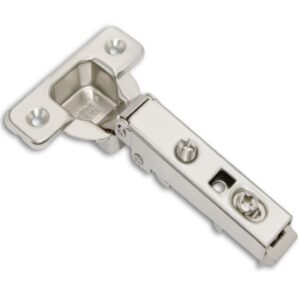 Self-close cabinet hinge with latch for full overlay doors, screw-on mount