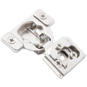 Self-close hinge with 6-way cam for 3/4 inch overlay face frame cabinets, press-in dowel mounting