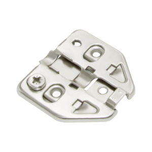 Frameless clip-on 3D mounting plate TCH-11302 37.D02 with cam adjustment and nickel-plated finish for modern cabinetry