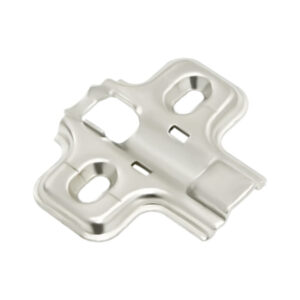 Frameless latch mounting plate TCH-11306 37.B02 with nickel-plated finish and T-X hinge compatibility for frameless cabinetry