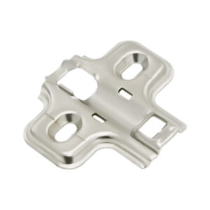 Frameless clip-on mounting plate TCH-14201 37.B02 with nickel-plated finish and T-X hinge compatibility for frameless cabinet installations