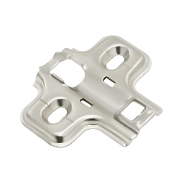 Frameless clip-on mounting plate TCH-14201 37.B02 with nickel-plated finish and T-X hinge compatibility for frameless cabinet installations