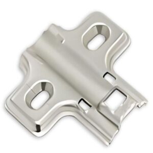 Frameless clip-on mounting plate TCH-14201 37.C02 with nickel-plated finish and T-X hinge compatibility for frameless cabinet construction