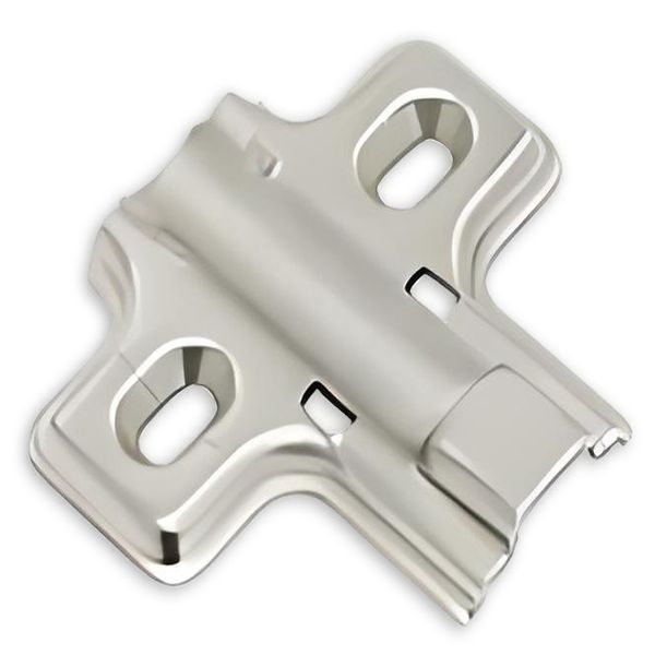 Frameless clip-on mounting plate TCH-14201 37.L02 with nickel-plated finish and secure hinge compatibility for modern cabinetry