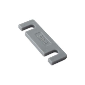 3mm plastic spacer for undermount clips in face frame cabinets. Provides ±9mm left-right and ±5mm up-down adjustment, nickel plated steel for durability.