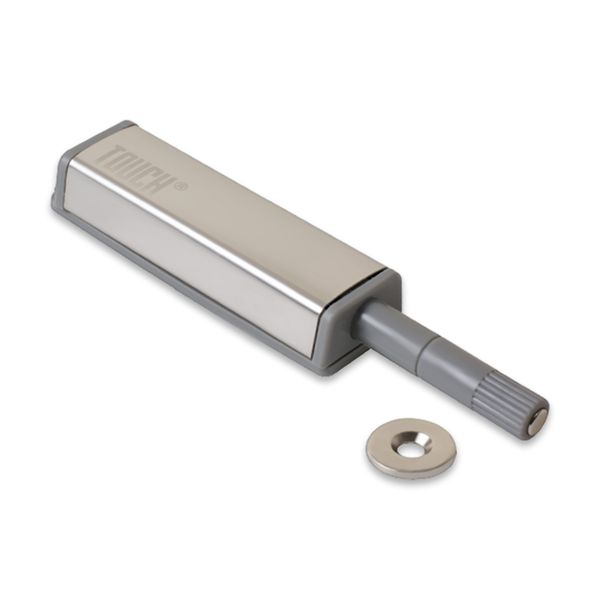 Push-to-open magnetic cabinet door latch TCH-512024 with spring-loaded mechanism for handle-free cabinet access and magnetic catch closure.