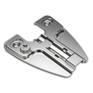 T-X face frame hinge mounting plate with nickel finish and cam height adjustment for full and half overlay hinges