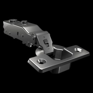 T-X full overlay soft-close 3D cabinet hinge TCH-11400 F.45 GM with nickel finish, gap alignment, and angle restrictor for modern cabinetry
