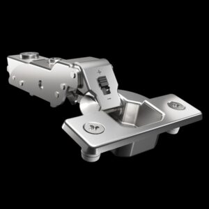 Half overlay soft-close 3D cabinet hinge with nickel-plated finish, angle restrictor, and gap stability system for double-door cabinet installations
