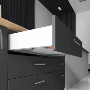 T-MOTION undermount slide installed beneath a drawer box